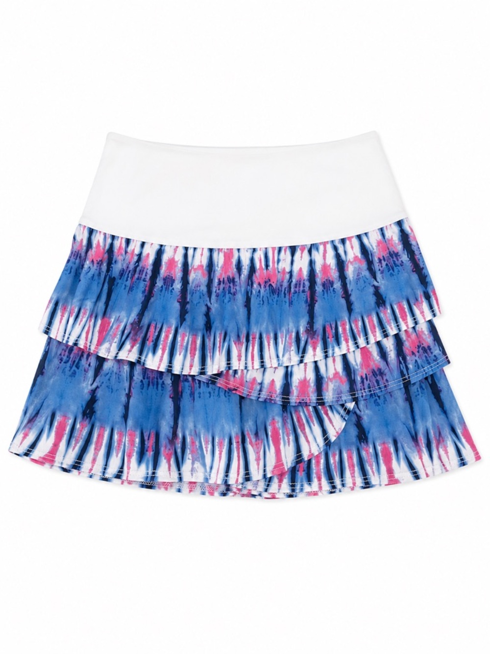 New - Lucky in Love Blue & Pink Tie-Dye Tiered Skater Skort with White Waistband